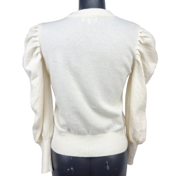SUNCOO SÉRIES Cream Crewneck Wool Puff Sleeves Ribbed Waist & Cuff Spring Pull S - Picture 2 of 9